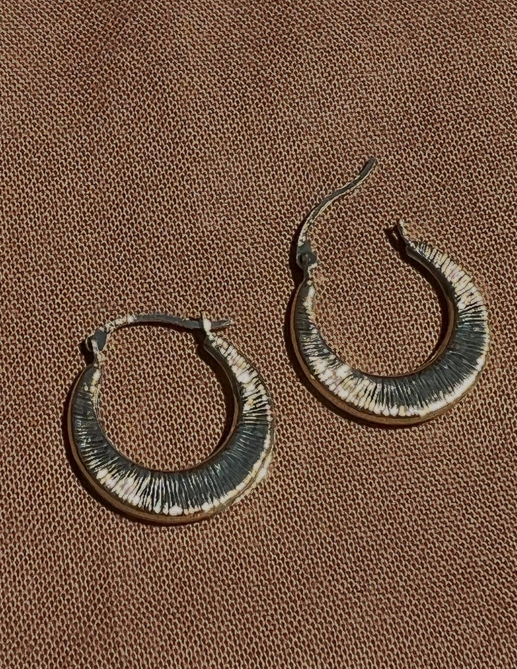 14k Yellow Gold Texture Huggies