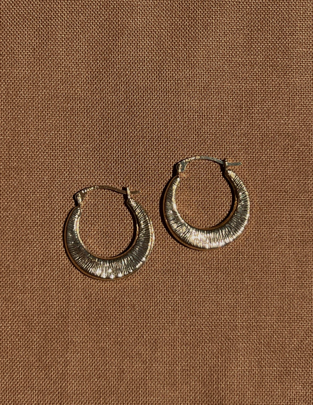 14k Yellow Gold Texture Huggies