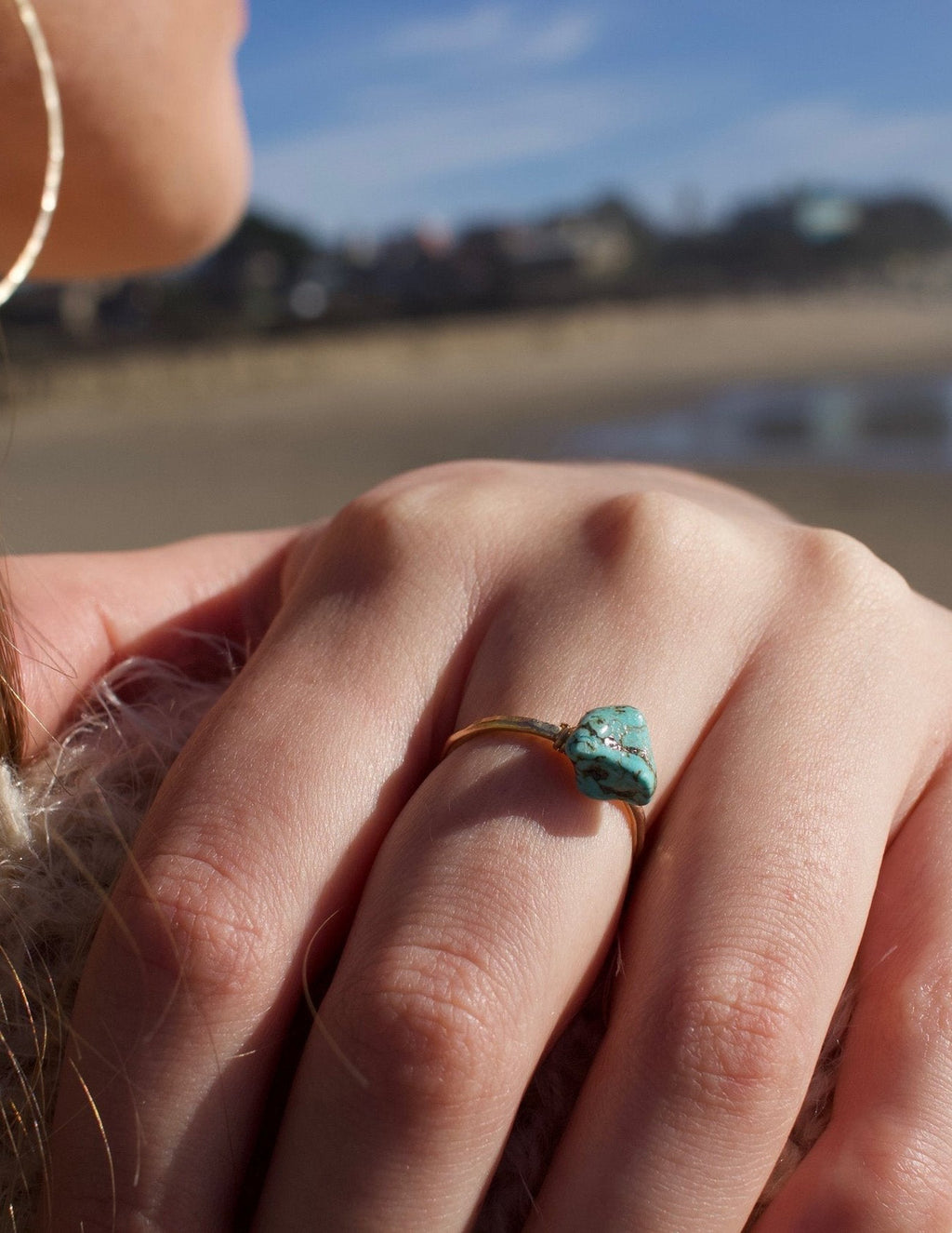 Dainty Hammered Turquoise Ring
