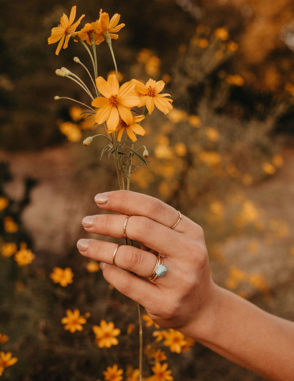 Dainty Hammered Turquoise Ring