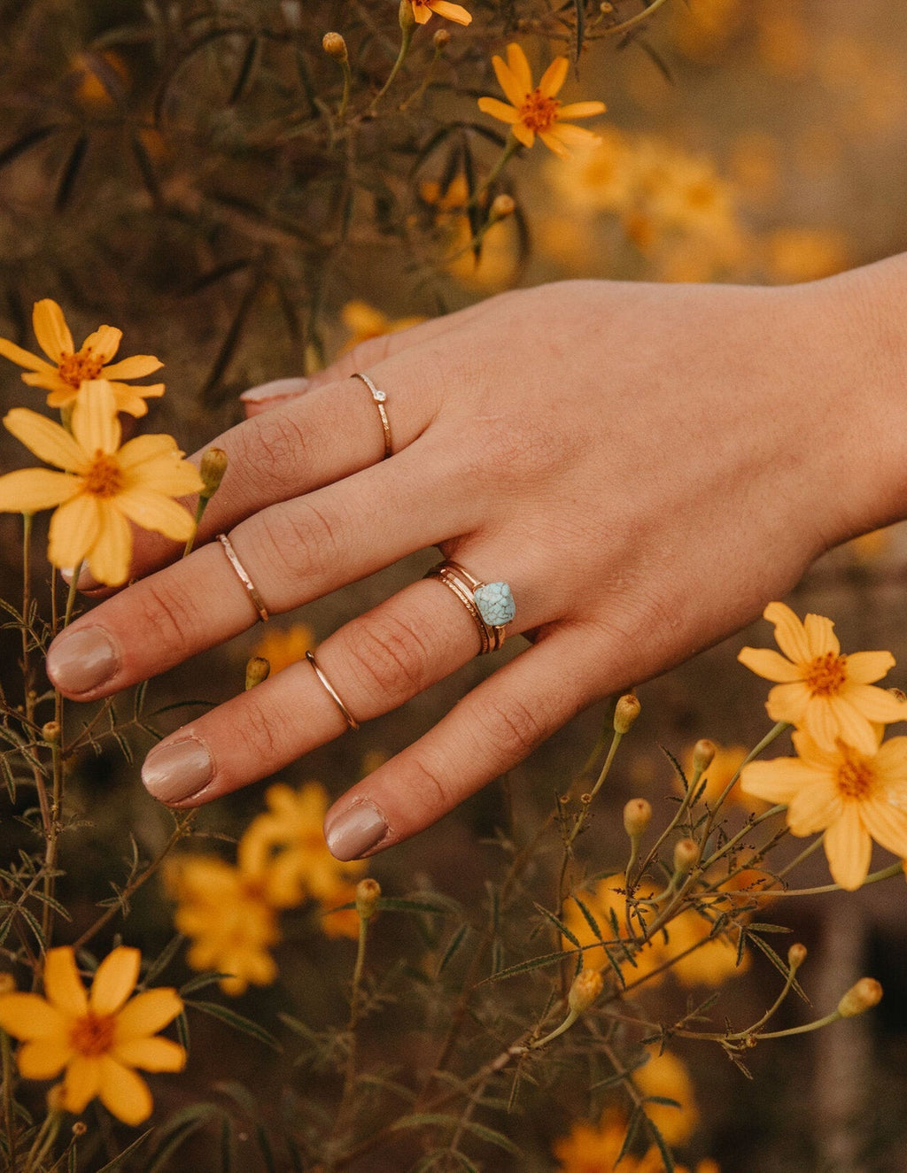 Dainty Hammered Turquoise Ring