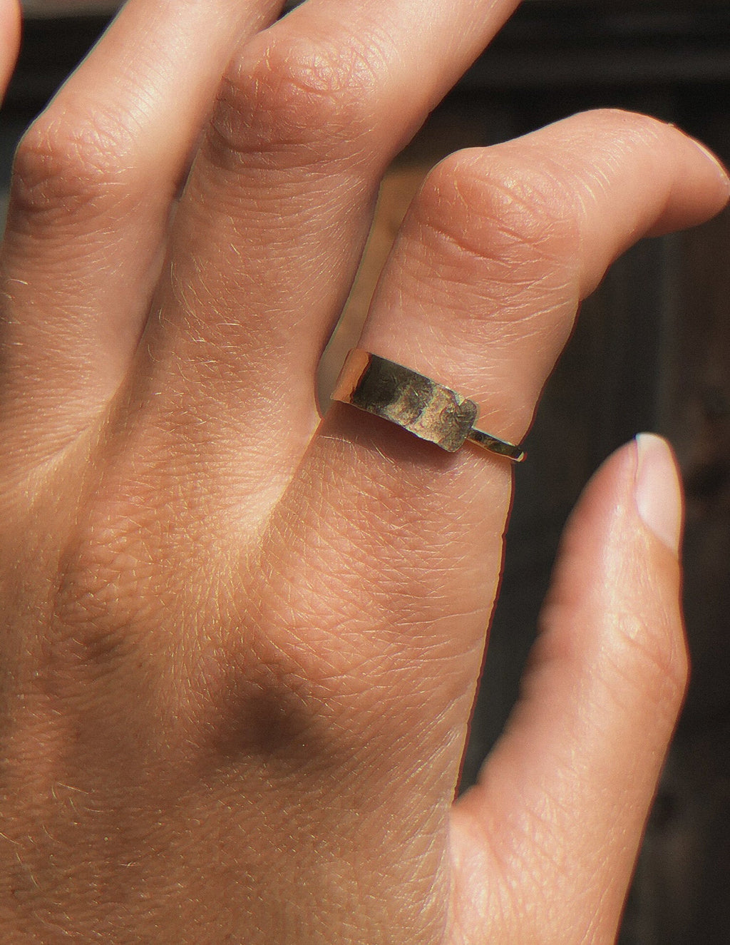 Hammered Horizontal Bar Ring