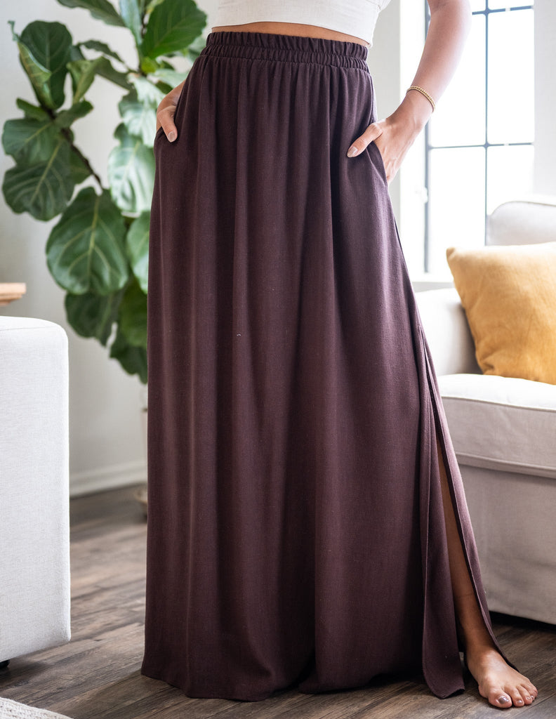 【THE MOZZ】Vine Linen Long Skirt Linen Skirt With Front Slit VALENCIA, Long Linen Skirt, High