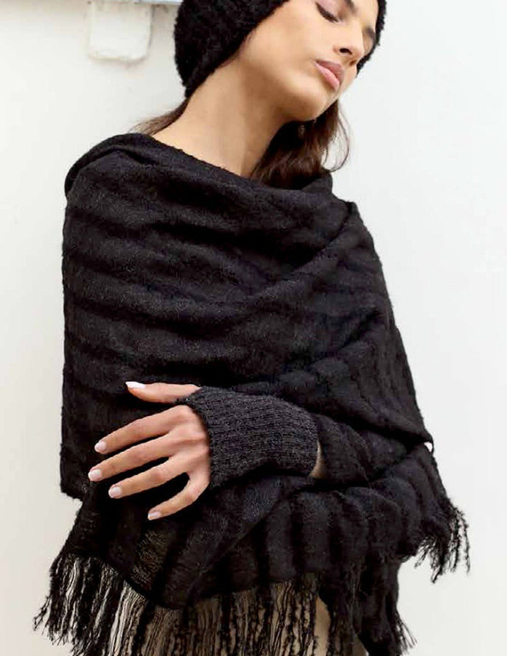 Black Loop Knit Alpaca Beanie