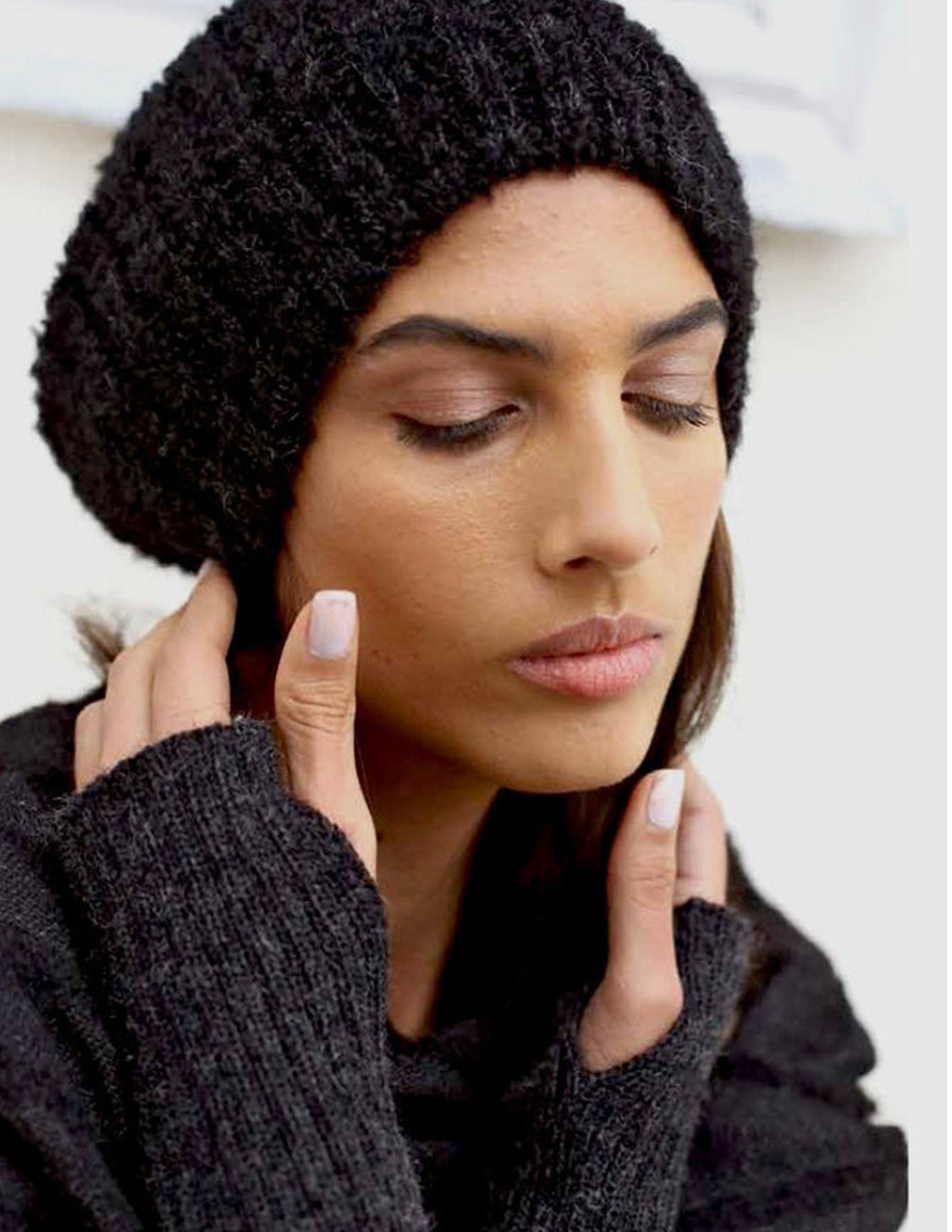 Black Loop Knit Alpaca Beanie