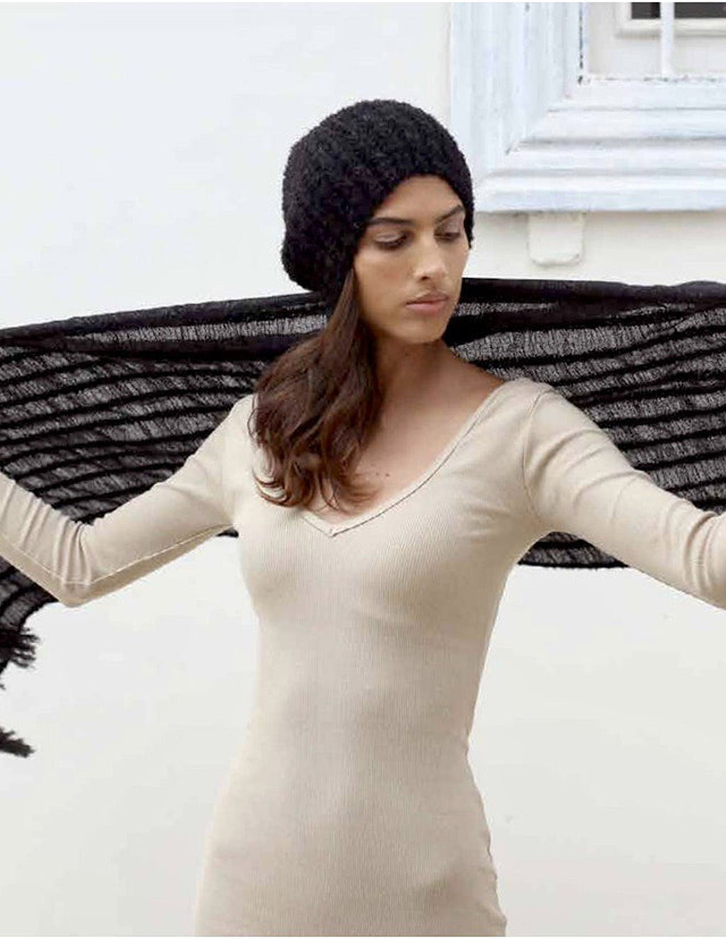 Black Loop Knit Alpaca Beanie