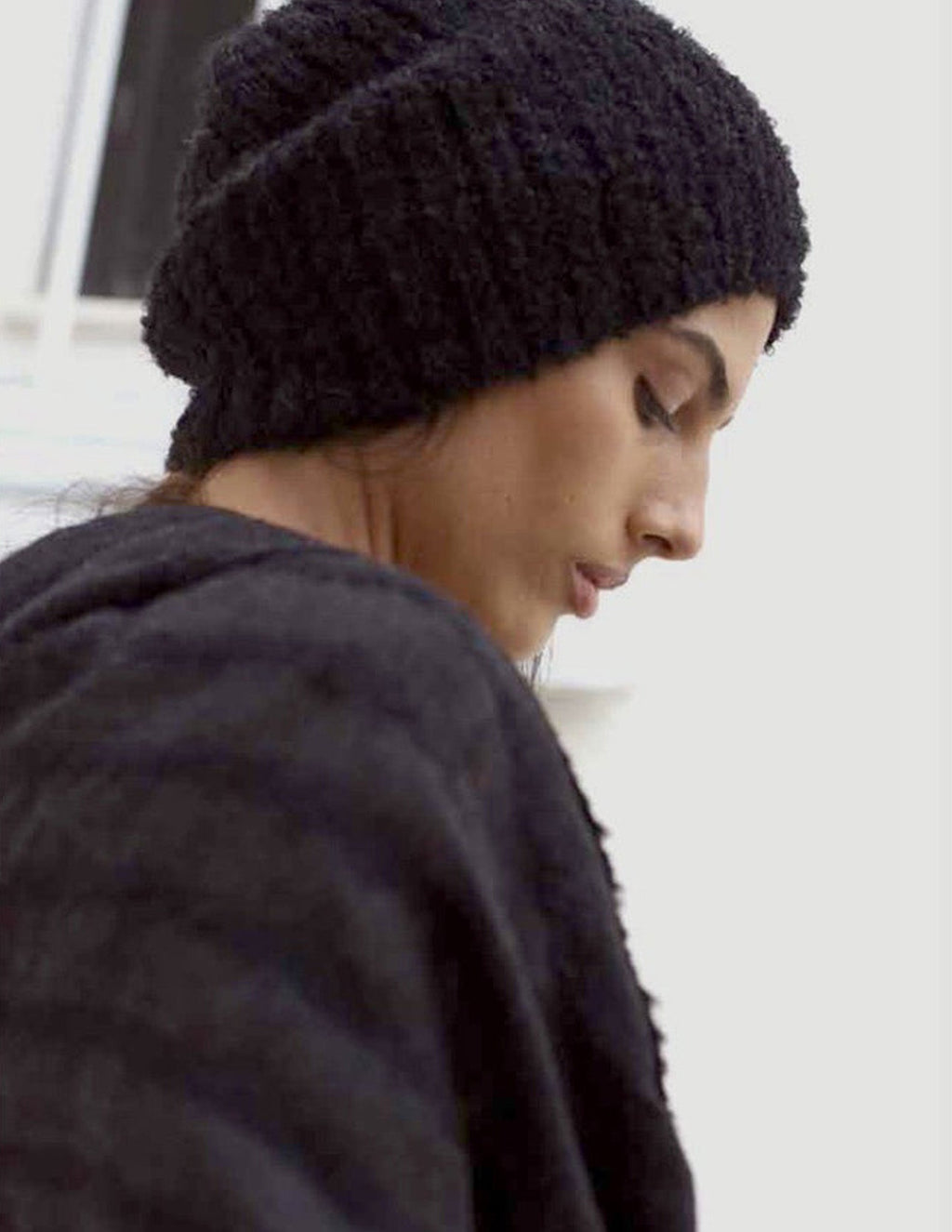 Black Loop Knit Alpaca Beanie