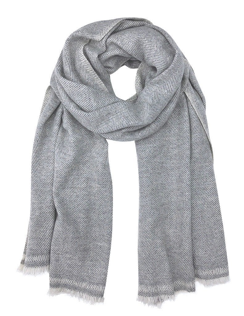 Gray Herringbone Cashmere Scarf