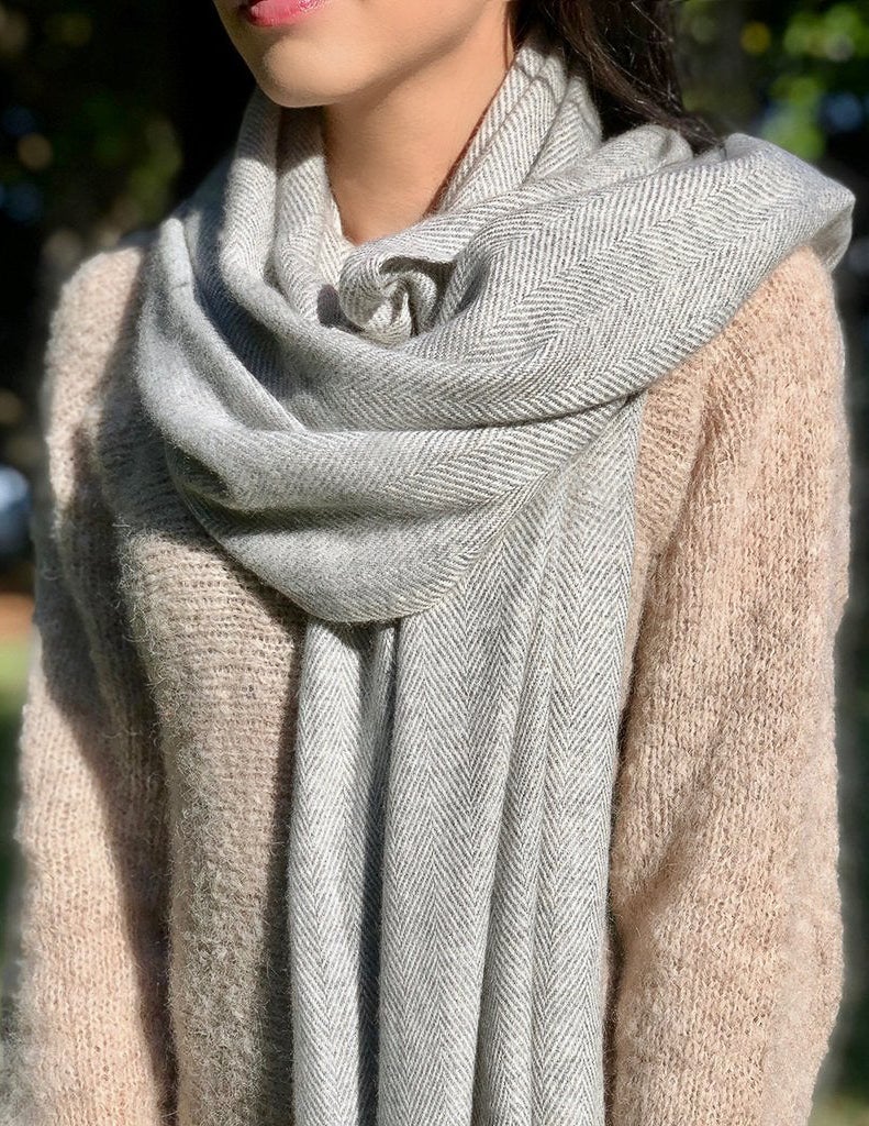Gray Herringbone Cashmere Scarf
