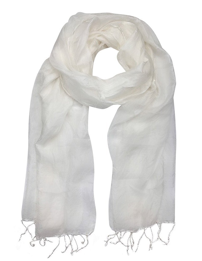 White Khmer Silk Scarf
