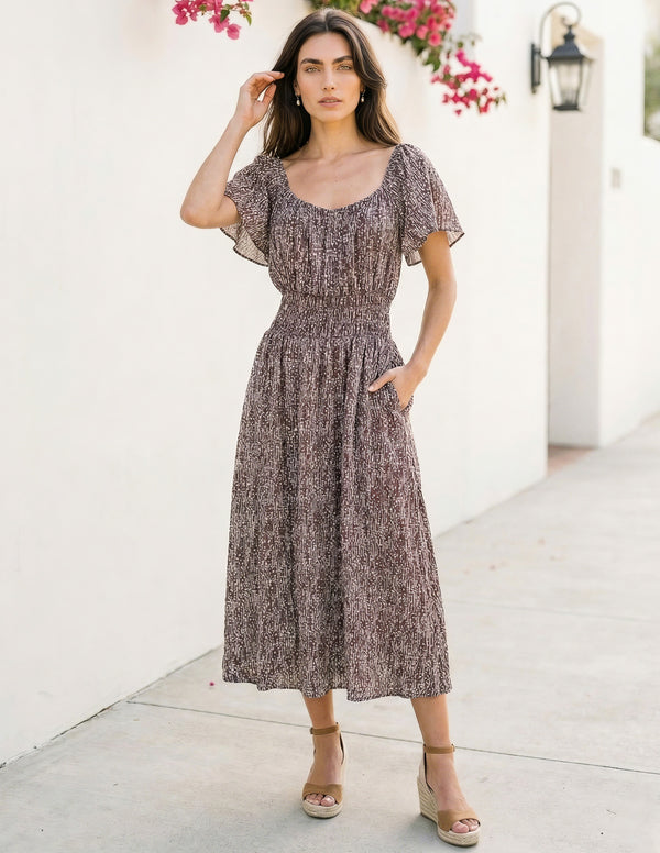 Agatha Midi Dress Cocoa Combo / L Agatha Midi Dress Cocoa Combo / L