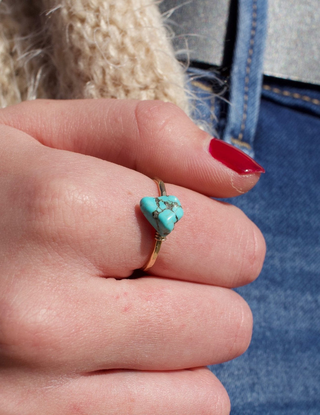 Dainty Hammered Turquoise Ring
