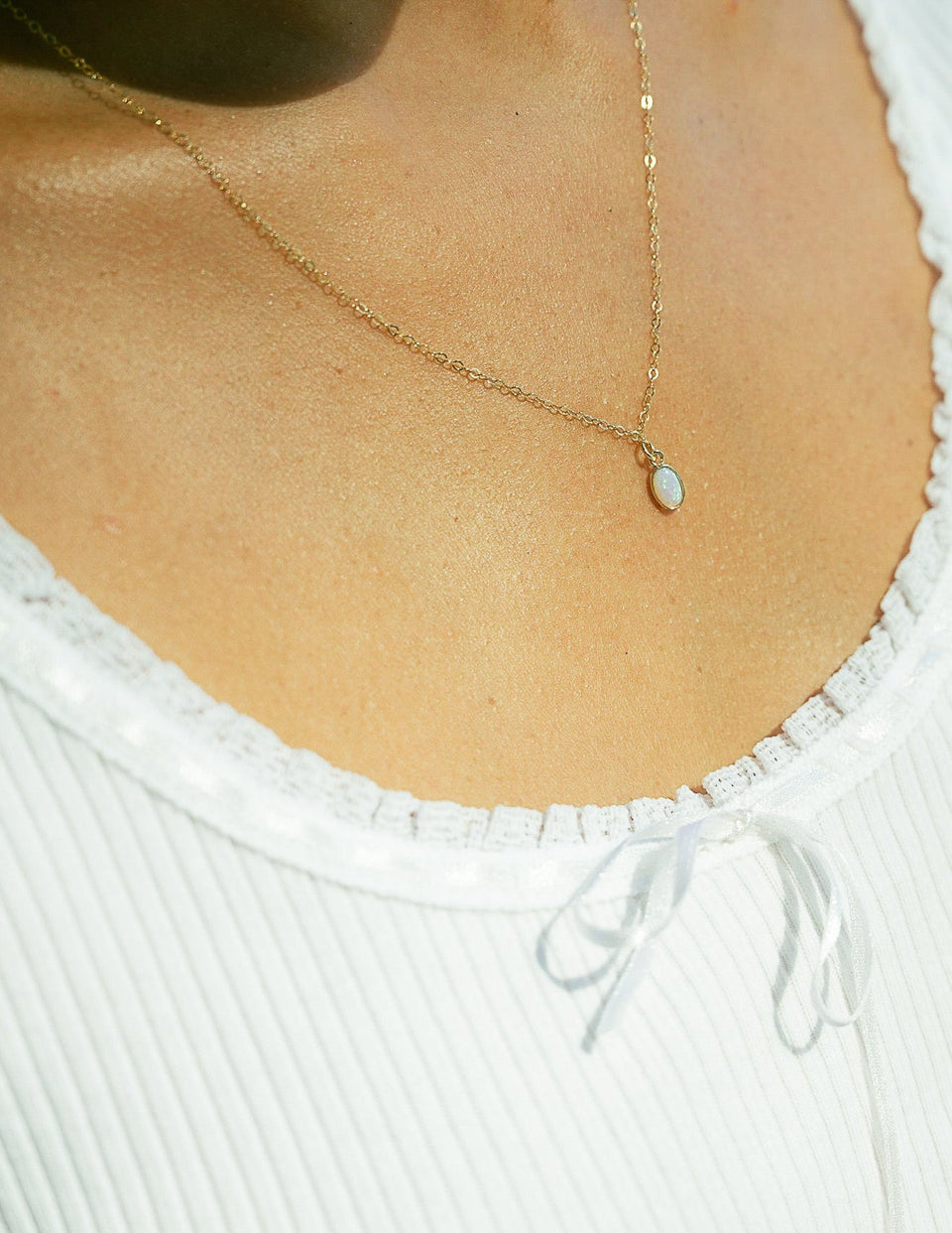 Dainty Oval Opal Necklace