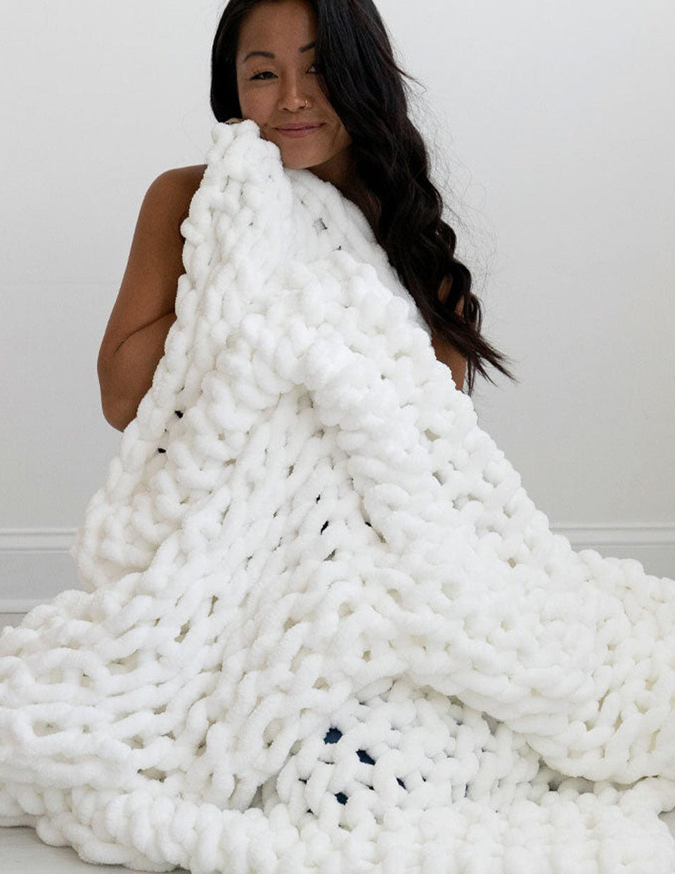 INFINITE CHUNKY KNIT BLANKET | MINKY | BIG - BLANC