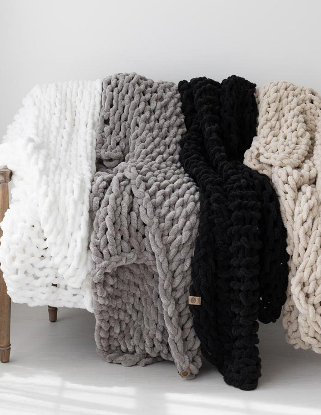 INFINITE CHUNKY KNIT BLANKET | MINKY | BIG - BLANC