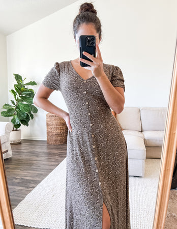 Mocha Maxi Dress with Long Sleeves and Slit