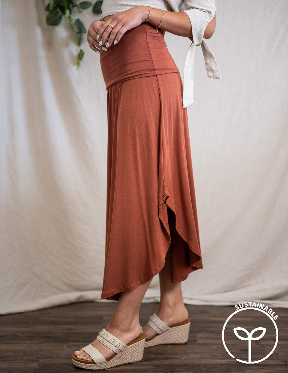 Hand Crafted Maxi Foldover/Yoga Skirt In Organic Cotton Or Bamboo
