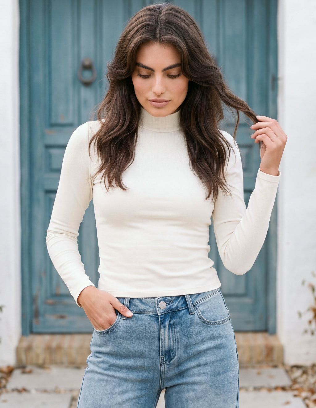 Cotton Simone Mock Neck Long Sleeve