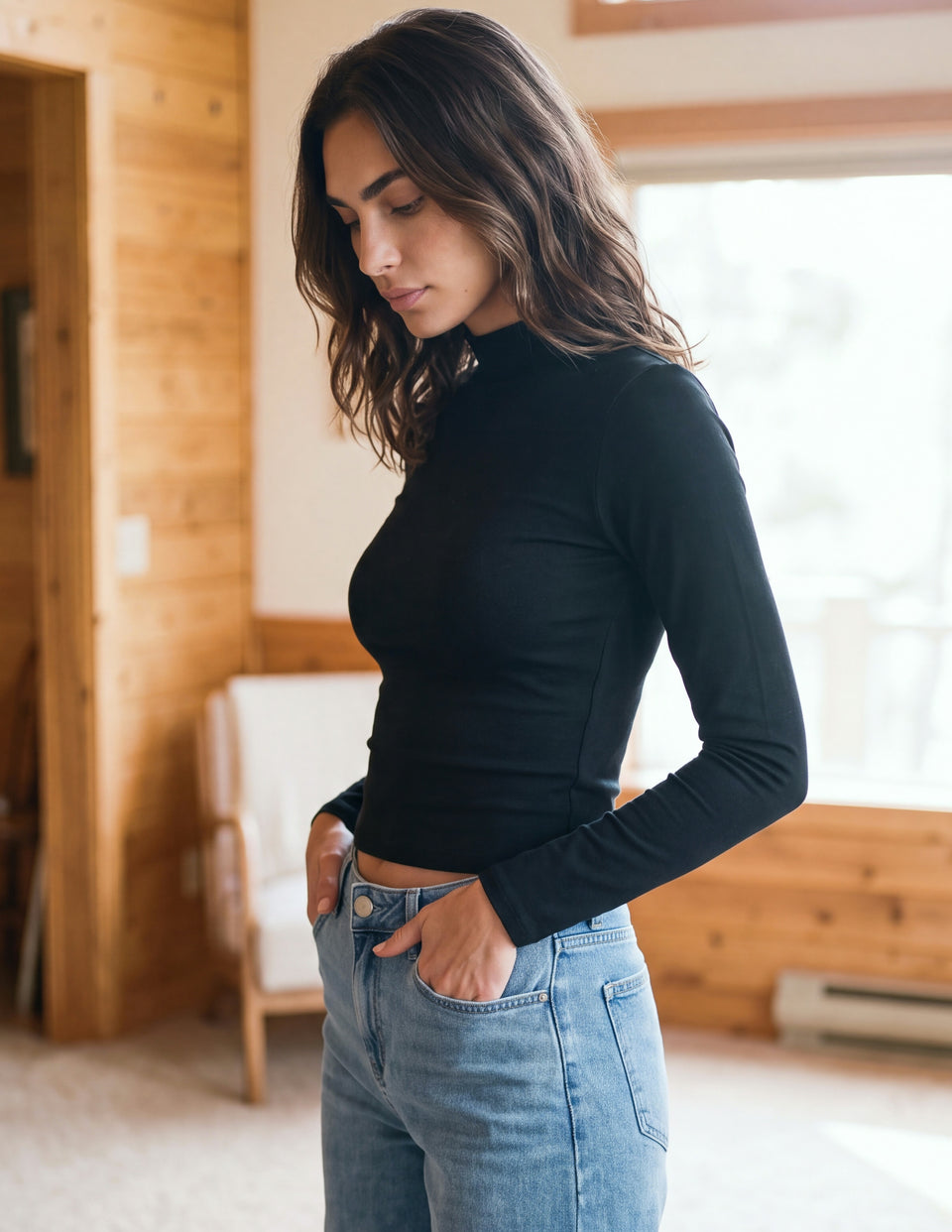 Cotton Simone Mock Neck Long Sleeve