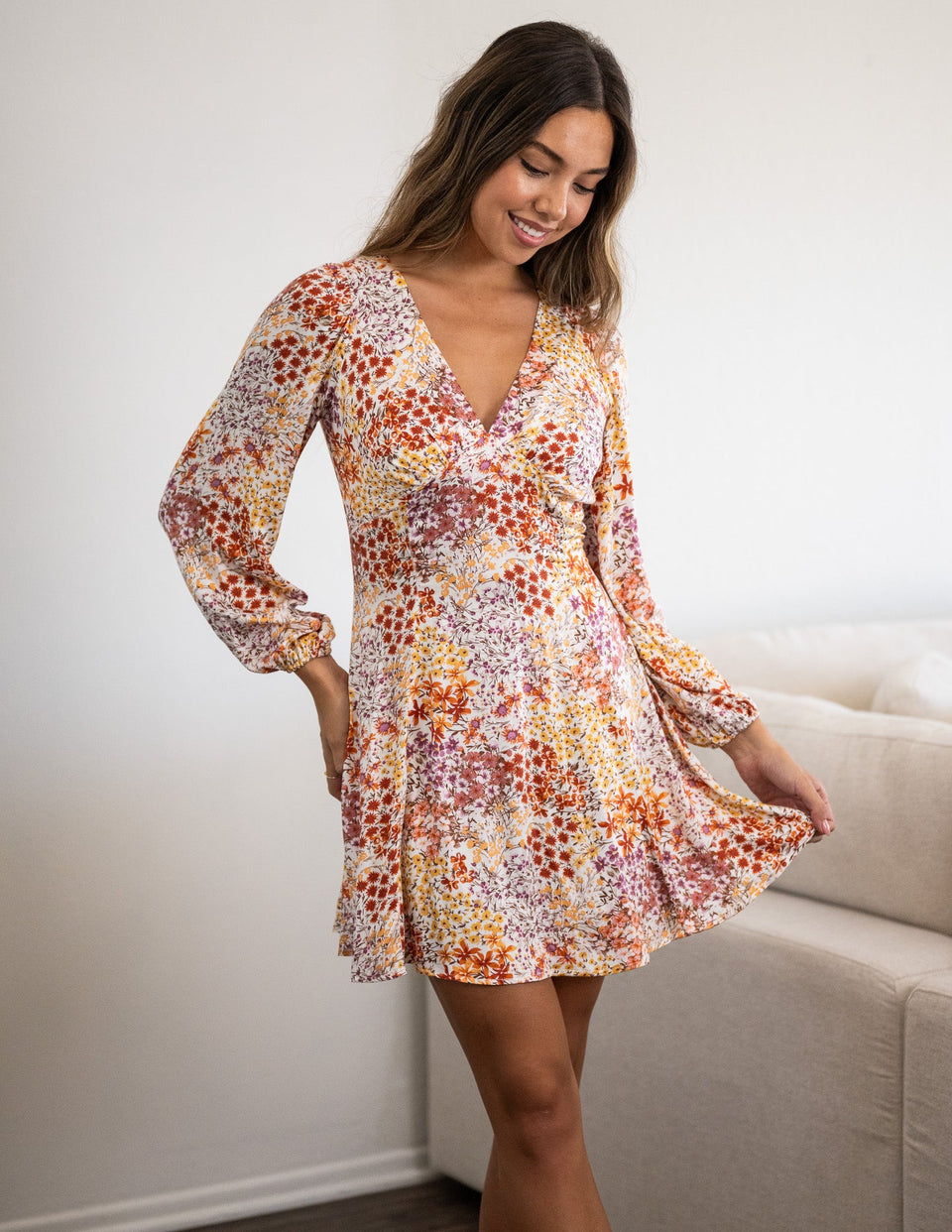 Tencel Gabrielle Long Sleeve Mini Dress Sozy Tencel Gabrielle Long Sleeve Mini Dress Sozy
