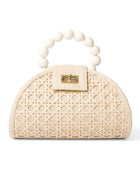 THE BELLA Cream & White Rattan Woven Handbag