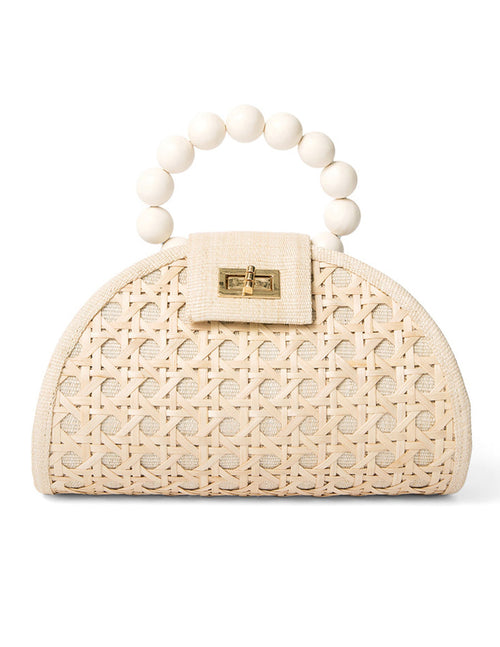 THE BELLA Cream & White Rattan Woven Handbag