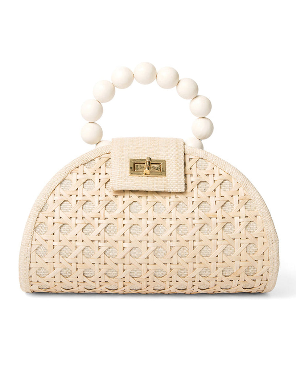 THE BELLA Cream & White Rattan Woven Handbag