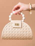 THE BELLA Cream & White Rattan Woven Handbag