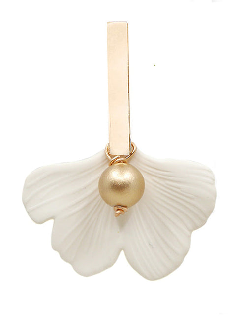 THE DAPHNE Gold Bar & Cream Ginkgo Leaf Statement Earrings