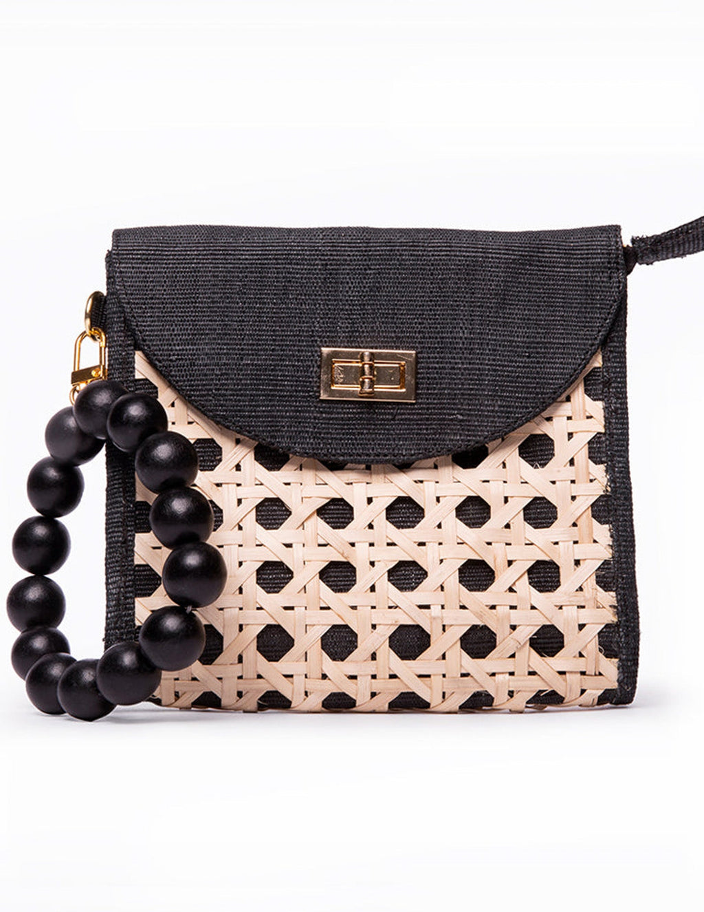 THE DAVINA Black Rattan Woven Wristlet Purse