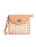 THE DAVINA Tan & Gold Rattan Woven Wristlet Purse