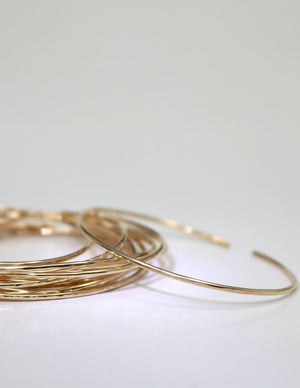 Thin Cuff Bracelet, Hammered Gold Open Bangle