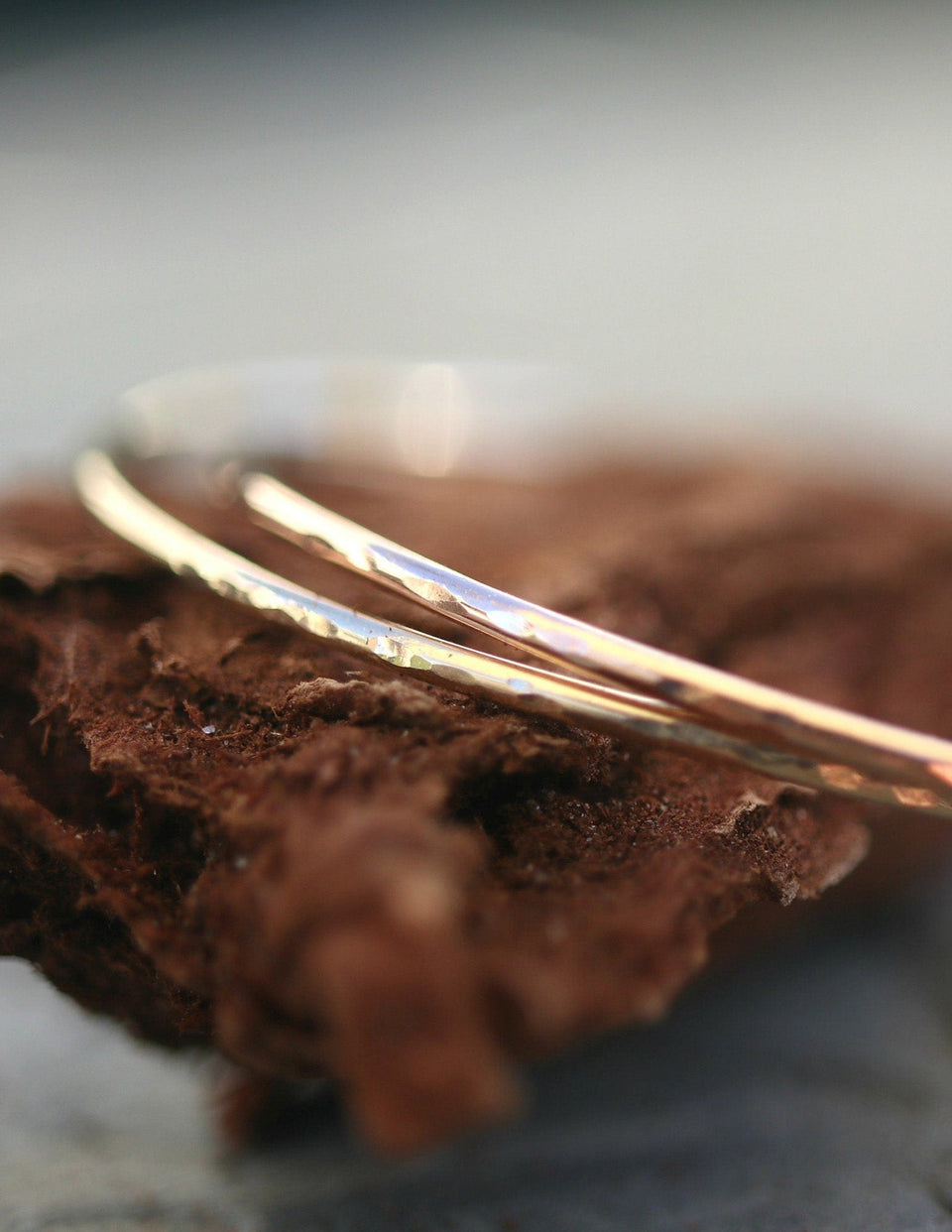 Thin Cuff Bracelet, Hammered Gold Open Bangle