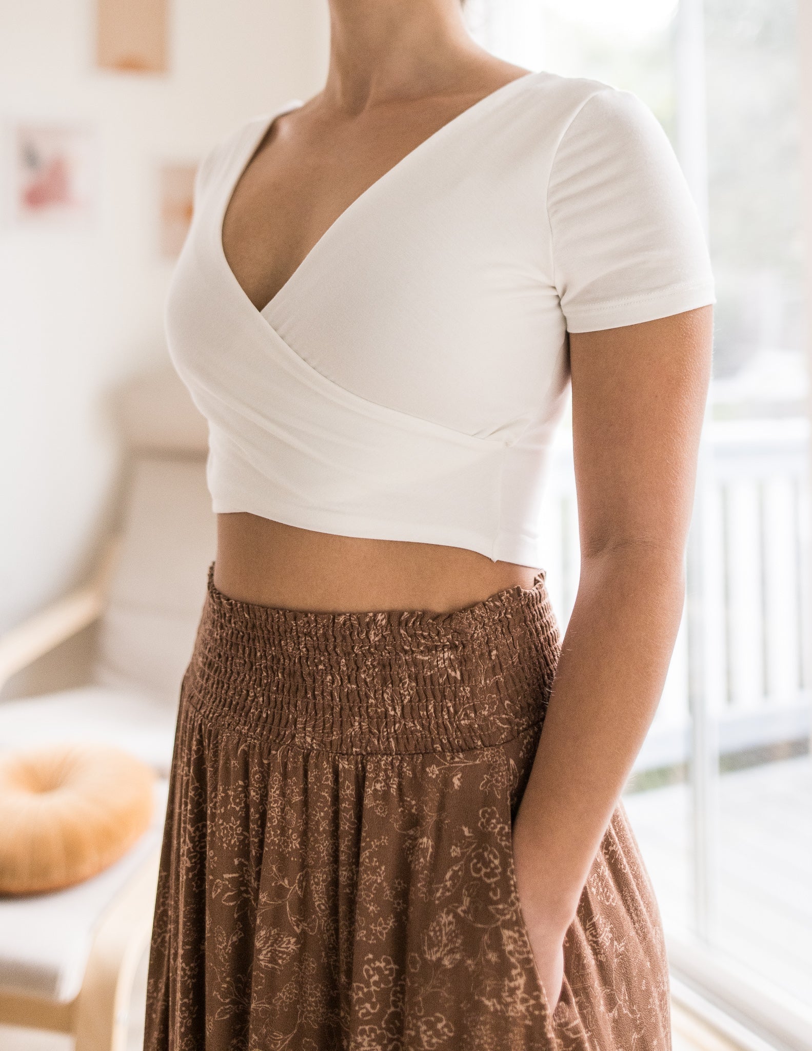 PIECES Pckinda SL Reversible Cropped Top Donna, Top Corto Reversibile